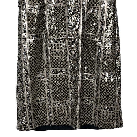 BASLER SEQUIN GEOMETRIC SLEEVELESS VELVET TRIM SHEATH PARTY COCKTAIL DRESS - Picture 10 of 14